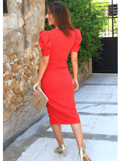 Vestido de midi|Vestido rojo |moda fiesta 2022