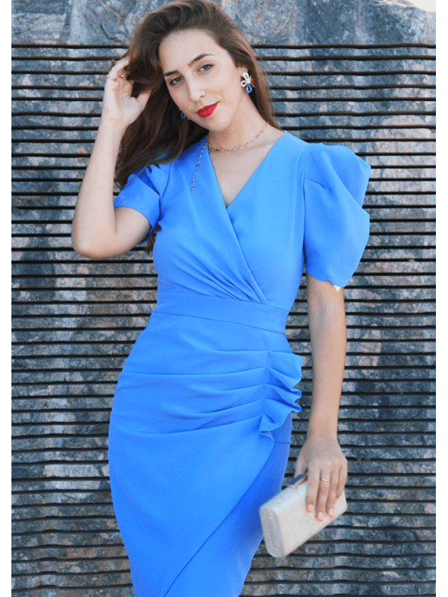 Vestido Georgina Manga Corta Azul